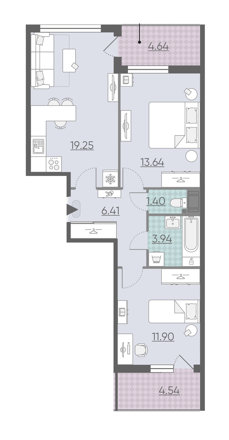 Двухкомнатная квартира в : площадь 61.13 м2 , этаж: 3 – купить в Санкт-Петербурге